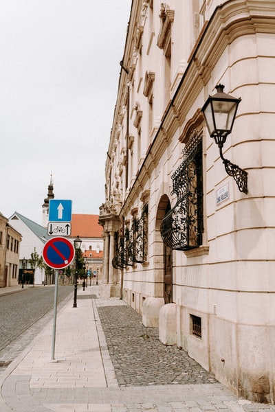 Red and white stop signs on the street
